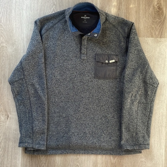 Woolrich 1/4 Zip-style Sweater with Snap Closures - L (Gray Heather) - Picture 1 of 4